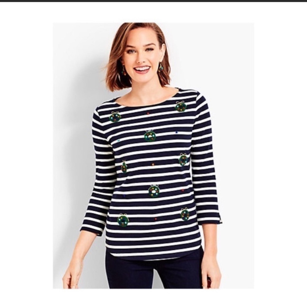 Talbots Striped Wreath Embellished Top